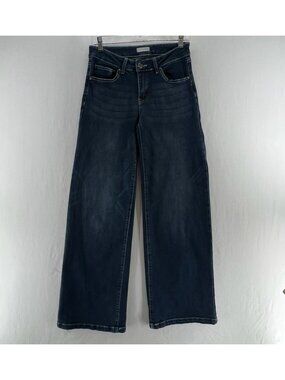 Fire & Rain Wide Leg Jeans Womens 7 Comfort Stretch Mid Rise Vintage Wash Blue